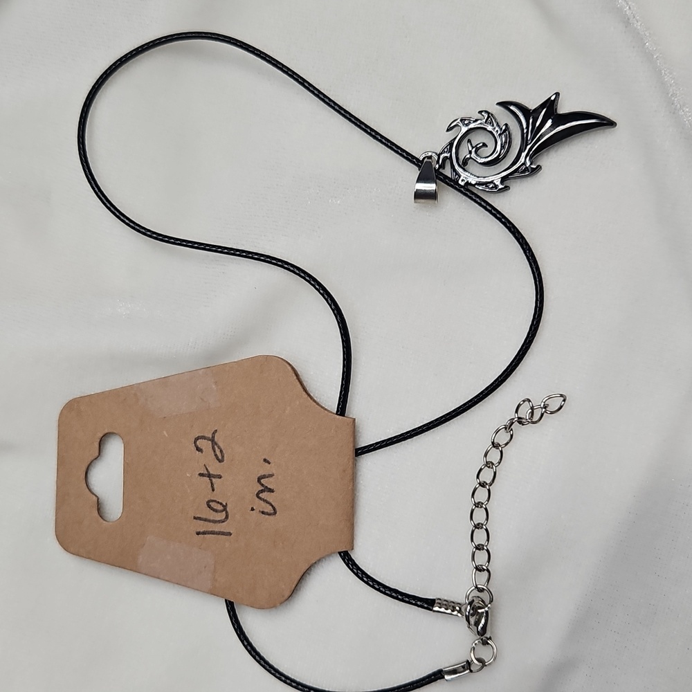 Men's Unisex Black Cord Celtic Pendant Necklace NWOT Silver Gunmetal Color